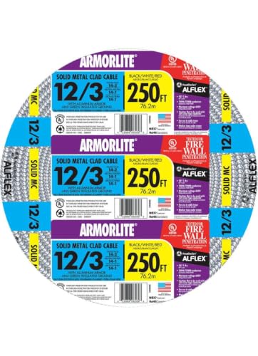 Armor lite Type Mc Aluminum Armored Cable, 12/3, 600 Volts, 250 Ft. Coil