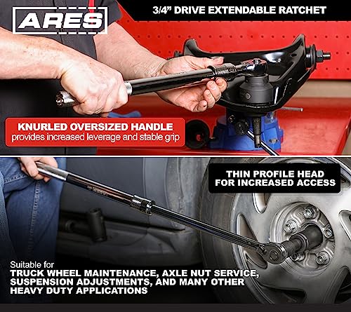 Image of ARES 42078 - 3 /4-Inch Drive Quick Release Extendable Ratchet - 72-Tooth Gear with 5 Degree Sweep - Handle Extends from 19.5 Inches to 30 Inches - Quick Release Drive Tang Locks Socket Securely