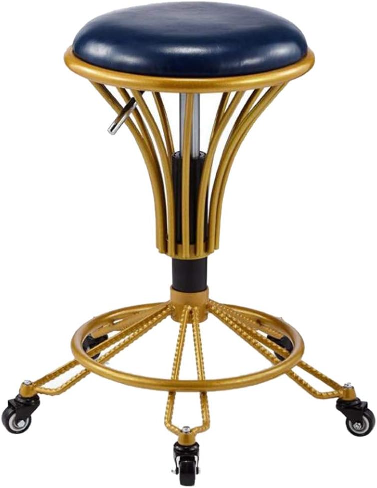 RXBFD Adjustable Height Swivel High Stool, with Wheels Medical Clinic Tattoo Spa Salon Rolling Chair, Ergonomic Design, for Restaurant/Office/Counter/Family (Gold)
