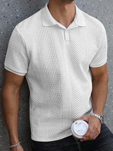Image of GRECIILOOKS Textured Polo T-Shirt for Men | Premium Lycra Jacquard Collared Cotton Blend Polo | Smart Casual & Formal t Shirt for Men | Stylish t Shirt for Mens for Office, Party & Everyday