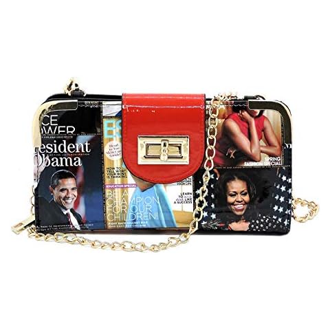 AMY&JOEY Glossy magazine cover collage crossbody bag purses clutches and wallets Michelle Obama bags (Wallet 5-Red) Cover