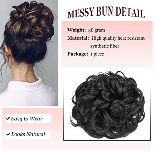 Cybelleza Messy Bun Hair Piece Curly Hair Scrunchies Thick Messy Hair Bun Updo Hairpiece Synthetic Ribbon Ponytail Extensions Donut Chignons Wavy Wig for Women Girls 35g Black - Image 2