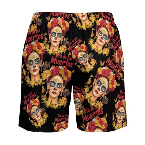 Celebrating Dia De Los Muertos Woman Beach Shorts for Men Swim Trunks Quick Dry Swim Shorts with Compression Liner Pocket4