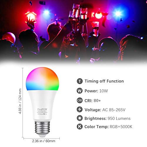 Propow Color Changing Light Bulb, 10W Rgbw Led Light Bulbs With Remote Dimmable, Multicolor Decorative Lighting Bulb For Home, Stage, Party,Cool White 5000K (2 Pack) #TOP6