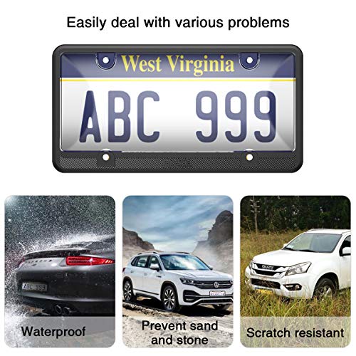 Dracool for License Plate Frame 4 Holes Silicone Frames for US Standard Car and Clear Transparent Plastic Covers 360 Degree Unbreakable Plates Holder Waterproof,Rust-Proof 4 Screws Included - Black - Thumbnail 5