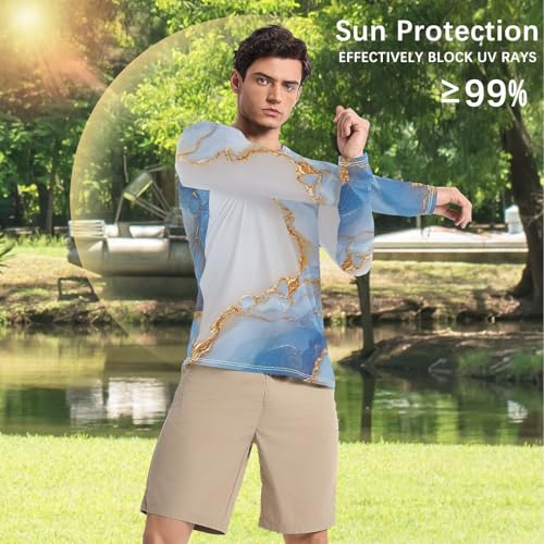 Marble White White Men's Rash Guard Fishing Comfort Men's Sun Protection Long Sleeve Hiking4