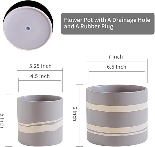 Miniatura 2 de Nihow Maceta moderna de cerámica  Maceta de 5 + 7 pulgadas para todas las plantas de interior  Macetas resistentes con orificio de drenaje y tapones
