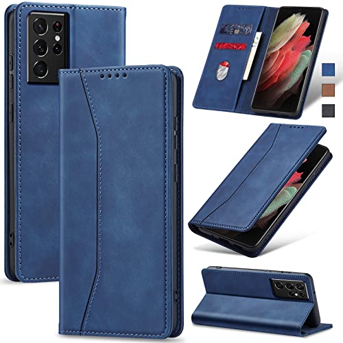 Image of Jasonyu Flip Wallet Case for Samsung Galaxy S21 Ultra 5G,Blue