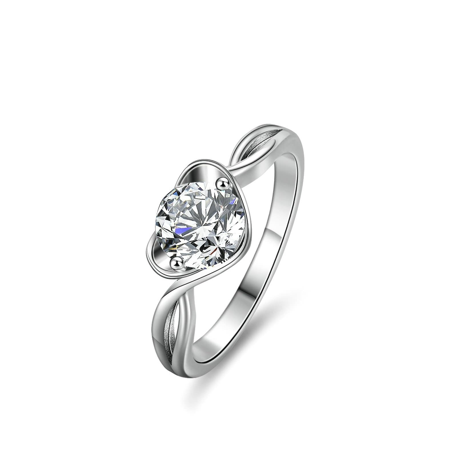 Au 375/585/750 Bague de fiançailles en or blanc avec cœur et diamant créé en laboratoire Véritable bijou, or blanc 9 K/14 K/18 carats, taille 47-65