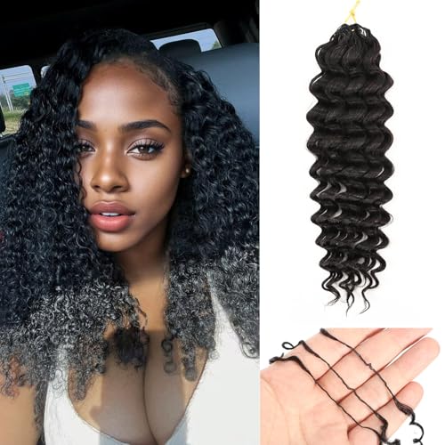 Human Crochet Hair For Black Women Feather Crochet Human Hair Deep Curly Human Crochet Hair Extensions Deep Wave Crochet Human Hair 18 Inch 50g Pre-Separated Invisible Natural Black