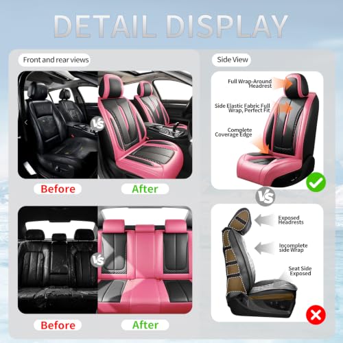 Image of Fit Trailblazer Car Seat Covers for Chevrolet /Chevy Trailblazer 2021-2026 - Premium Breathable Leather,Airbag Compatible,Waterproof All-Weather Seat Cushion Protector, 2 Front Seat Pink&Black