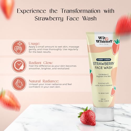 Wit & Whimsy Cherry Cheeks Strawberry Face Wash Enriched With lactic Acid & Vitamin E Authentic Ayurvedic Formulation For All Skin Types - 100ML (3.38 Oz) - Image 4