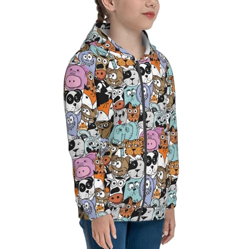 Colored Funny Animals Kids Pullover Hoodies Boys Zip Up Sweatshirts Girls Athletic Clothes with Pocket4