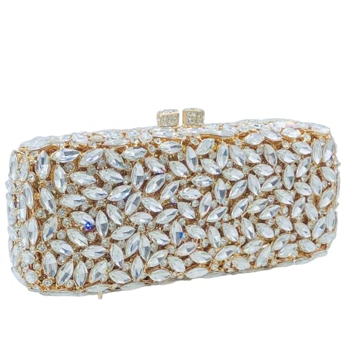 Image of Boutique De FGG Women Crystal Clutch Bag Minaudiere Box Handbag Party Prom Rhinestone Clutch Purse Wedding Bag, Mini