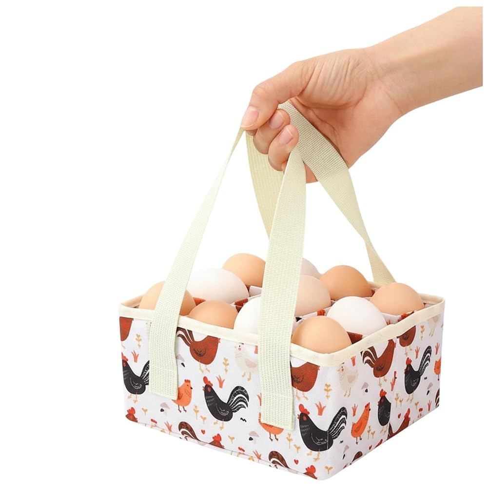 Aundhegrtt Egg Basket with 9 Pouches, Removable Foldable Canvas Egg Holder for Gathering Eggs, Collector Egg Basket