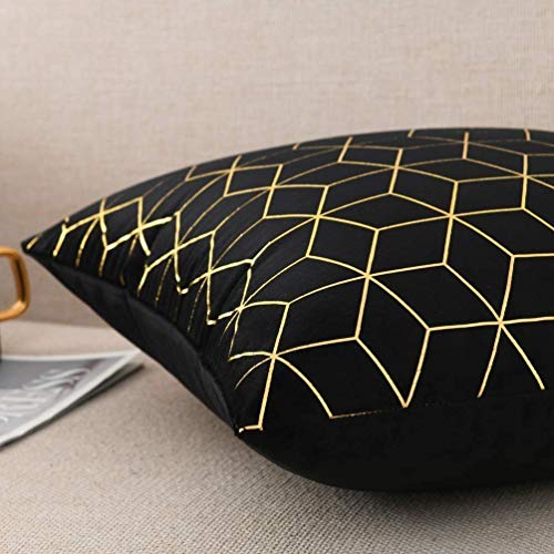 Joinap 4 Pack Soft Short Fuzzy Square Throw Pillow Covers, Geometry Gold Stamping Decorative Cushion Covers Pillowcase For Sofa Couch Bed Home Decoration, 18 X 18 Inch Black #TOP2