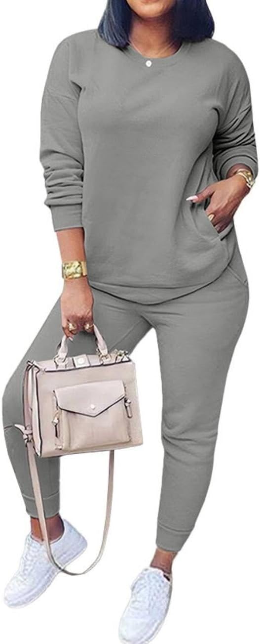 HBQ Women Two Piece Outfits Casual Long Sleeve Sweatsuits Jogger Tracksuits Lounge Sets With Pockets - Image 3