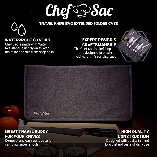 Chef Knife Bag Travel Folder Extended Knife Case | 8 Pockets For Knives, Kitchen Tools & Camp Accessories | Special Slot For Honing Rod | Durable Knife Holder For Chefs & Culinary Students (Dark Grey) #TOP2