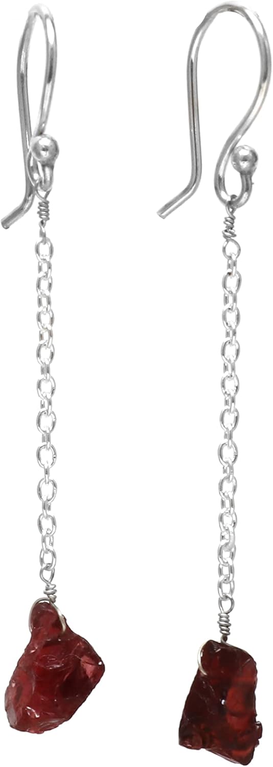 Gempires Raw Gemstone Dangle Earrings Lightweight Healing Crystal Chain Jewelry Hypoallergenic Silver Plated Stylish Classic Design Dangling Women Earrings - Image 2