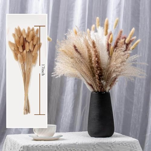 Image of TIED RIBBONS Set of 100 Pcs Natural Dried Pampas Grass Contains Real Rabbit Bunny Tail Reed Pampas - Boho Bouquet Artificial Flowers for Table Vase, Party Wedding & Home Decoration (17 inch Length)