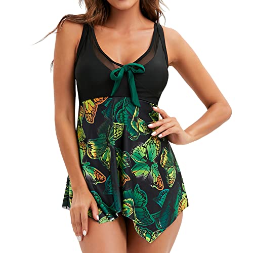 Ensemble de bikini maillot de bain deux pièces tankini tropical vert L