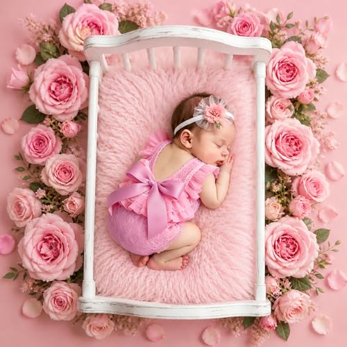 ForBaysy Infant Newborn Photography Props Girl Outfit Lace Romper with Cute Flower Headband Newborn Dress Posing Props - image 2