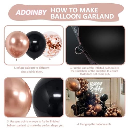 Image of Rose Gold and Black Balloon Arch Kit, ADOINBY 140Pcs Metallic Rose Gold Black Balloon 18 12 10 5 Inch Different Size Balloons for Birthday Party Bridal Shower Wedding Engagement Anniversary Decoration