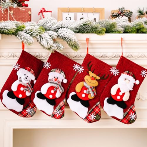 AstarFavor 4PCS Nikolausstrumpf Set Weihnachtsstrümpfe, Weihnachtsbaum Socken Nikolausstiefel Socken Weihnachtsstrumpf Geschenktüte Nikolaussocken Für Weihnachtsfeier Dekorieren