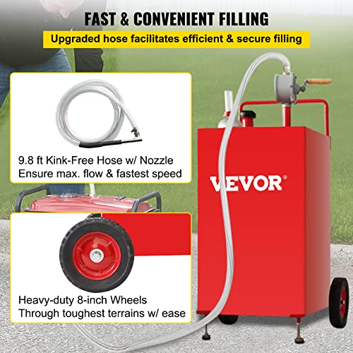 VEVOR 30 Gallon Fuel Caddy, Fuel Storage Tank on 2 Wheels, Portable Gas