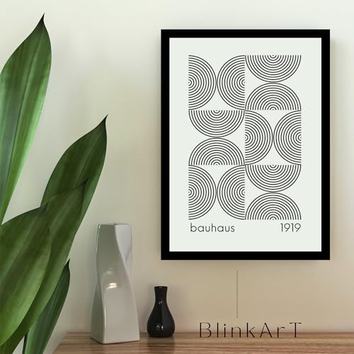 Image of BLINKART Vintage Bauhaus Retro Geometric Aesthetic Poster Gallery | Colorful Wrap Framed For Home Office Studio Living Room Modern Art Studio Decoration Abstract Shapes | (d99) | 13x10 Inch