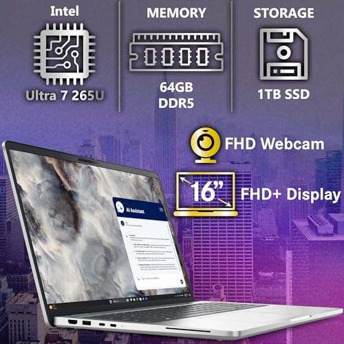 Image of Oemgenuine Dell Pro 16 Plus PB16250 (Replaces Latitude 5550) Business Notebook 16 inch FHD+ Intel Ultra 7-265U, 64GB DDR5 RAM, 1TB NVMe, Wi-Fi 6E, BT, Backlit Keyboard, HD Webcam, RJ-45, Win 11 Pro