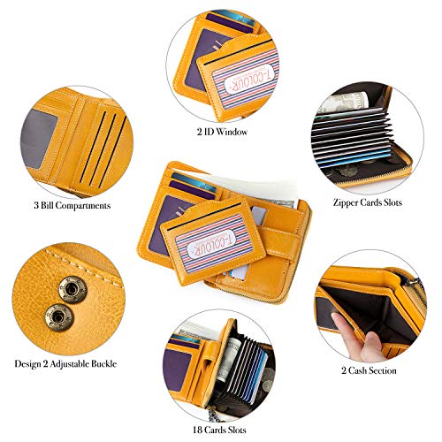 S-ZONE Damen Kurze Geldbörse RFID Schutz Geöltes Wachs Echtes Leder Clutch Kartenhalter Organizer Geldbeutel Kleine Portmonee 18 Kartenfächer Kartenhülle mit ID Fenster - Image 7