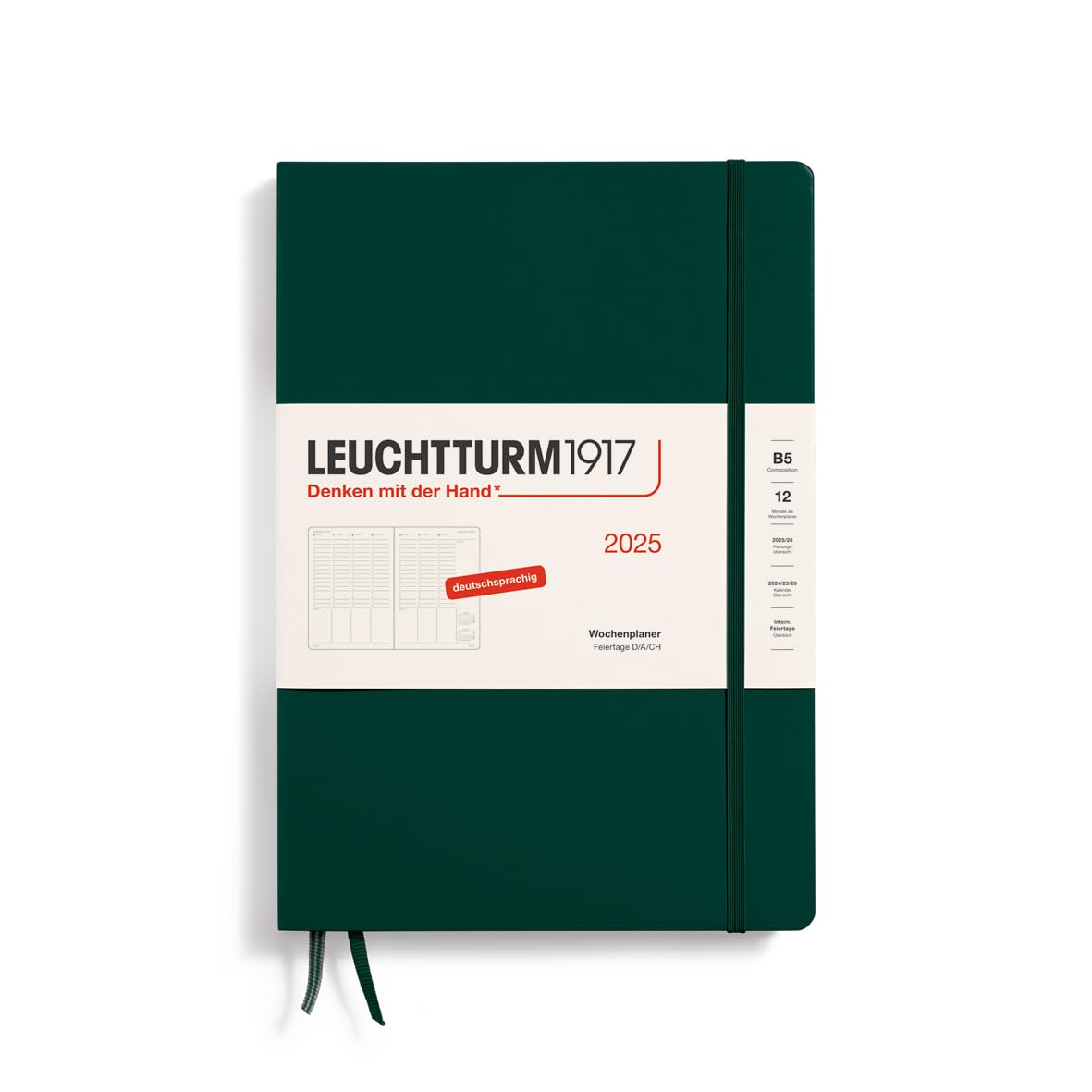 LEUCHTTURM1917 370584 Weekly Planner Composition (B5) 2025, Forest Green, German