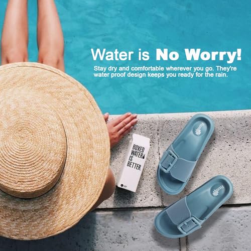 Image of FOOT UP Women's Soft Buckle Slides | Cushioned Anti-Skid Slippers for Women | Lightweight Comfort Sandals with Adjustable Buckle | Slip-On Footwear for Home Use, Indoor Areas & Outdoor Movement