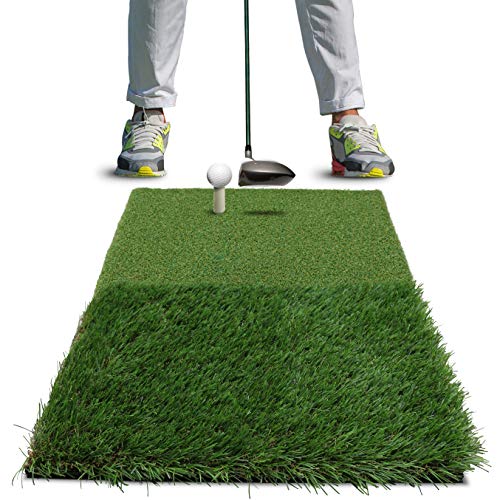 Rukket Tri-Turf Golf Hitting Mat Attack | Portable Driving, Chipping, Training Aids for Backyard with Adjustable Tees and Foam Practice Balls (Twin-Turf XL (36