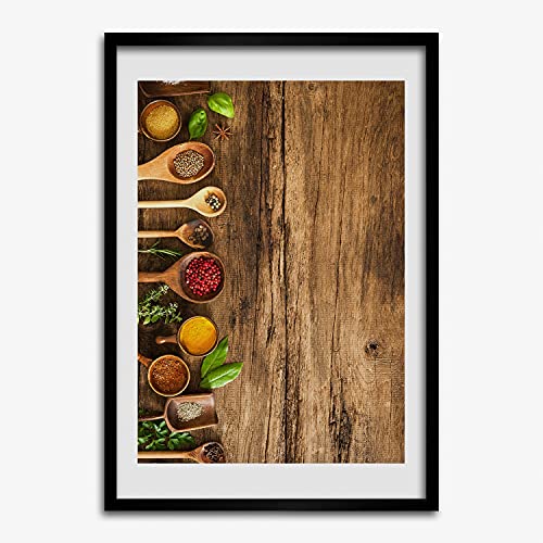 Cadre photo affiche 50x70 cm d'épices colorées en bois MDF pour salon et cuisine