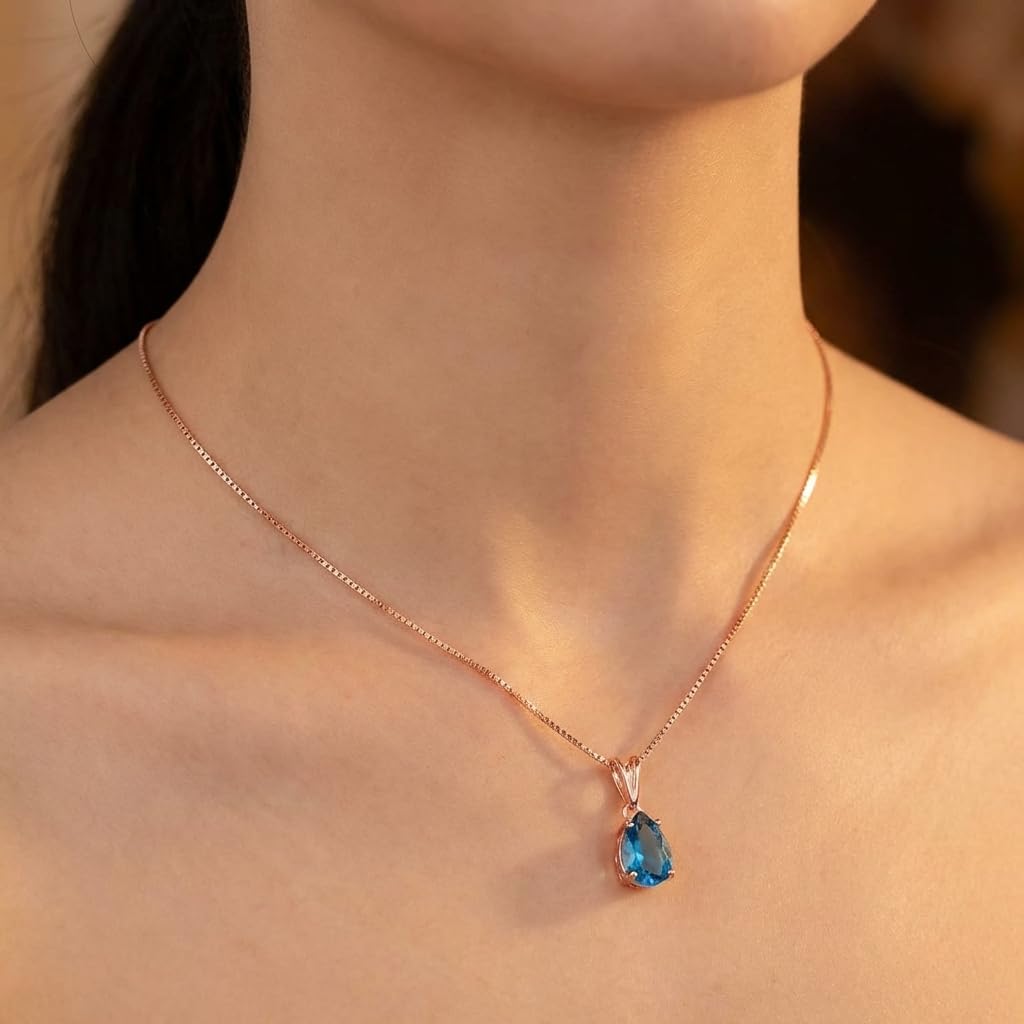 Galaxy Gold GG 14K Solid Gold, Natural Blue Topaz Pendant Necklace - 6.50 Carat December Birthstone, Stone of Communication & Calm, 14-24 Inch, Fine Jewelry for Women