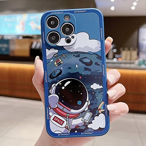 Coque silicone astronaute iPhone protège objectif photo souple bleu