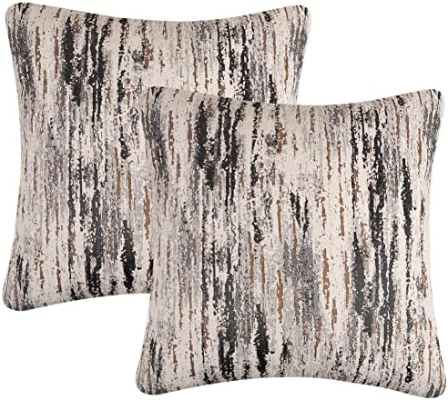 Yeiotsy Pack of 2 Nordic Style Decorative Throw Pillow Covers for Sofa Bed Card Chair Geometric Cushion Cases Jacquard Chenille (Grey Stripes, 18 X 18 Inches)
