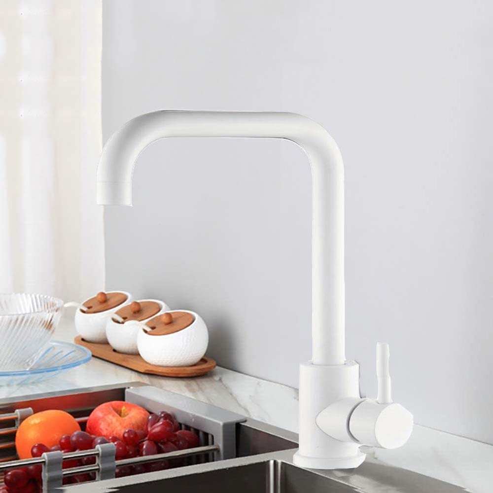 Vetrineinrete® Rubinetto per lavello da cucina a canna alta quadrata miscelatore per lavandino orientabile (Bianco)