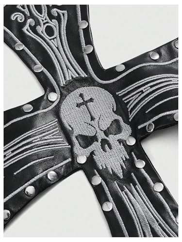 WDIRARA Women's Goth Cross Halter Tops Skull Pattern Sleeveless Grunge Punk Faux Leather Backless Crop Top3