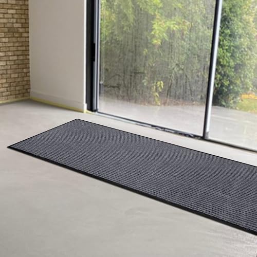 Image of MaxMat Heavy Duty Floor Mat - Large Commercial, Indoor /Outdoor, Waterproof, Low-Profile, Easy to Clean Doormat (2 x 6 Feet, Grey, MXM-RIB0026GY)