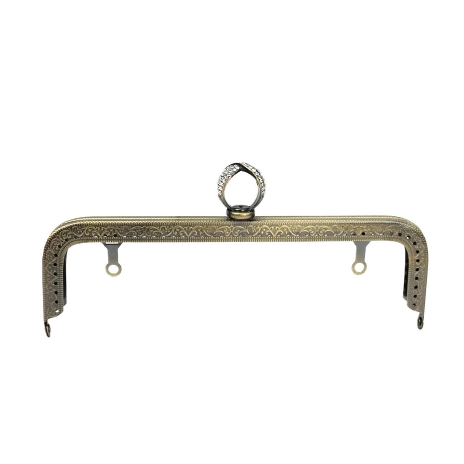 PVUVTNAHW 3PCS 20.5CM Diamond Ring Buckle Metal Purse Frame Vintage Handle Antique Bronze Kiss Clasp DIY Bag Accessories