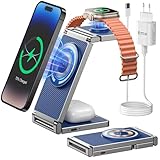 Schützen Sie Ihre Geräte rundum - Die von Apple-zertifizierte Ladestation verfügt über mehrere Zertifizierungen mit mehreren Schutzmechanismen: Eingebautem Überhitzungsschutz, Schutz vor Überladung und Kurzschluss sowie Funktionen zur Erkennung fremder Objekte, die Ihr Gerät sicher halten können. Der 3-in-1 Mag-Safe Ladegerät kann eine stabile und schnelle Aufladung für Ihr Apple-Gerät bieten.