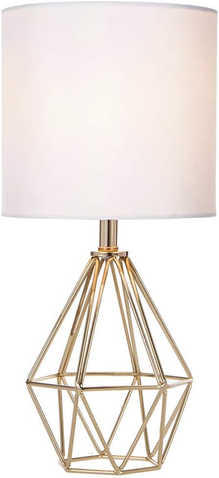 COTULIN Gold Modern Hollow Out Base Bedroom Small Table Lamp,Bedside Nightstand Lamp with Geometric Metal Base White Fabric Shade,Cute Desk Lamp for Kids Living Room
