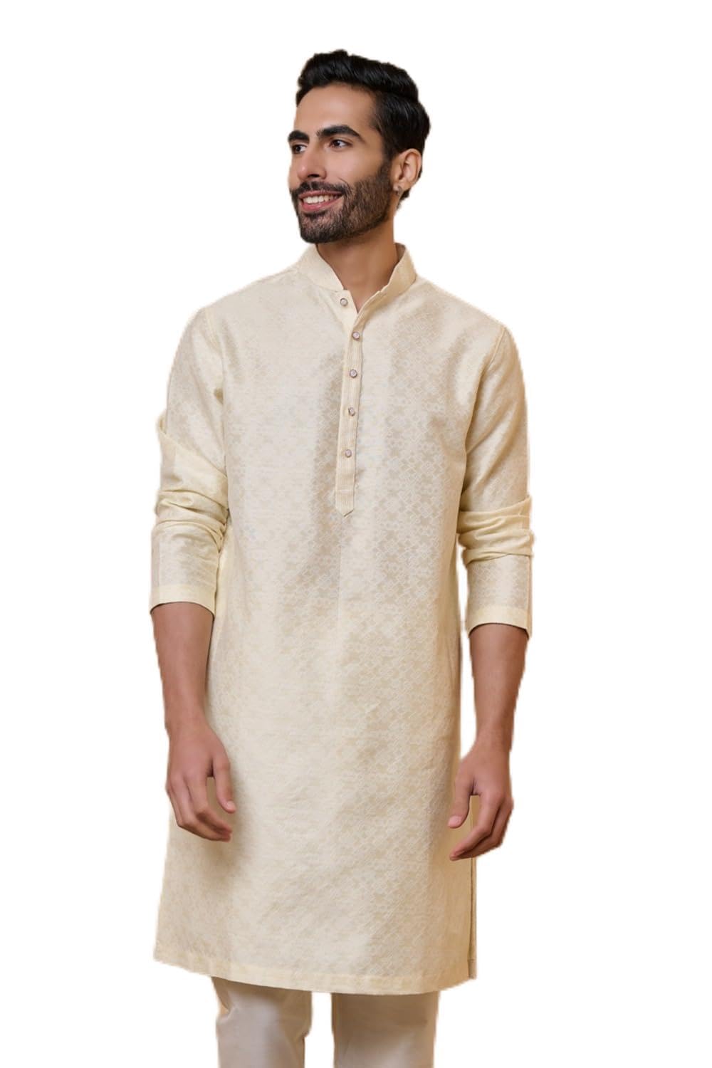 tasva Gold Linen Jacquard Kurta Set For Men-picture-30