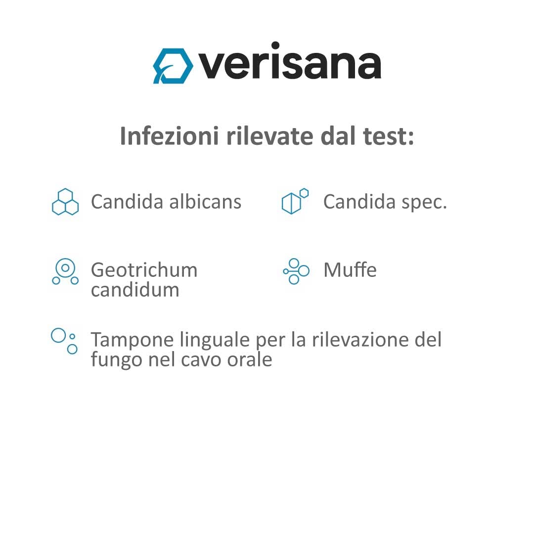 Test per Candida Verisana | Test delle feci + tampone linguale per rilevazione Candida albicans, Candida spec, Geotrichum candidum, muffe | Test per infezioni fungine in feci e cavo orale.