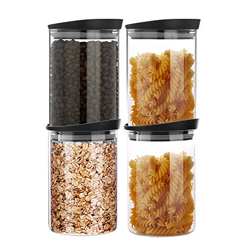 MIOCARO Glass Food Storage Containers Jar Plastic Lids 4 Packs 1000ml Airtight Canister