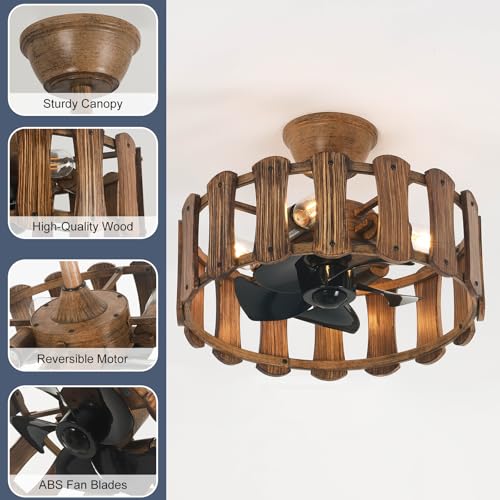 Image of Garwarm 18 inch Caged Ceiling Fan with Light & Remote,Small Farmhouse Fandelier
