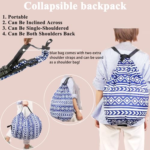 Dos & Nueve, 2 Pack Portable Folding Duffel Bag, Large Capacity Multipurpose Bag for Shopping，Travel & Sprots (Pink & Blue)2